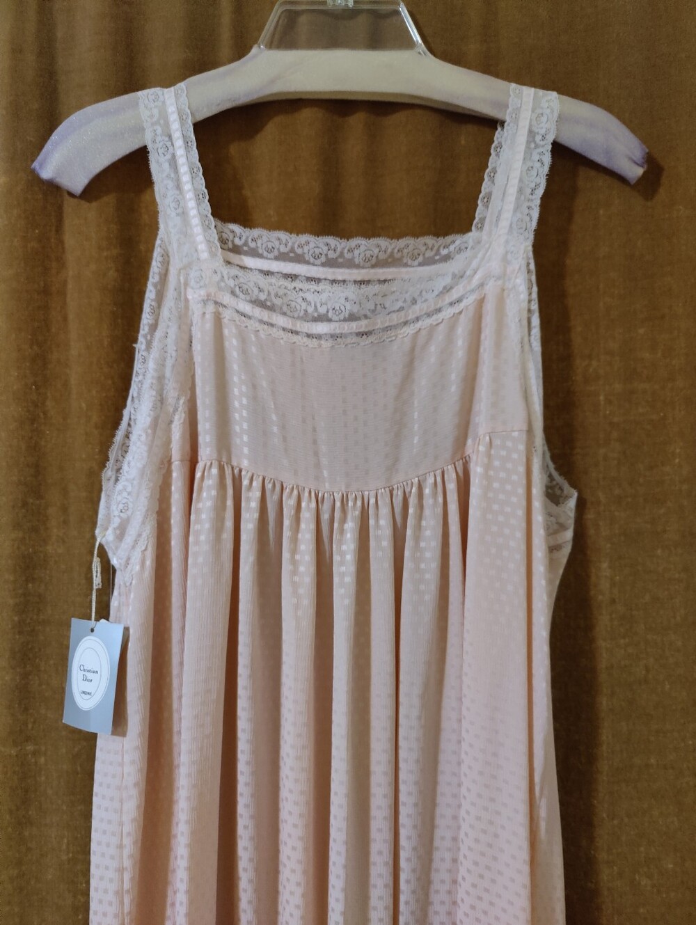 New With Tag Dior Vintage Light Peach Lace-Trim Long Nightgown & Robe Set - Picture 9 of 12